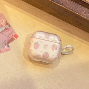 패션 크리에이티브 물방울 무늬 3D 딸기 & 원형 후프 이어폰 케이스, 에어팟 4세대에 적합, 귀여운 이어폰 커버 (애플 2세대, 에어팟 3세대), 새로운 보호 케이스 펜던트 에어팟프로 3, 한국 이어폰 케이스 프로 2 여성용