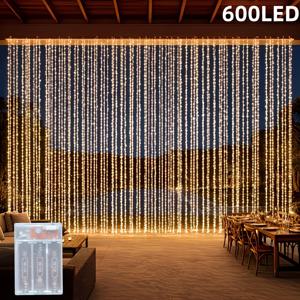 1팩 LED 요정 커튼 스트링 조명, 600LED 8가지 모드 야외 파티오 조명, 정원 결혼식 파티 할로윈 크리스마스 장식용