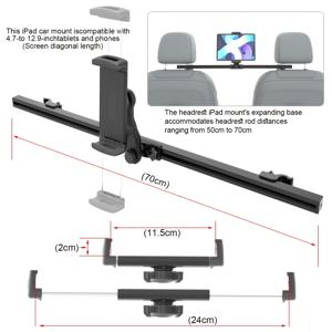 차량용 헤드레스트 조절식 iPad 홀더 - iPad Pro/Air/Mini 호환 클램프 마운트 태블릿 스탠드, 헤드레스트 베이스가 있는 조절식 클램프 브라켓, 차량용 뒷좌석에 적합한 태블릿 스탠드