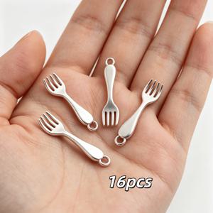 세련되고 정교한 아연 합금 포크 참 16개, DIY 수제 목걸이 및 귀걸이 펜던트용 스타일리시한 여성용 주얼리 펜던트, 가족을 위한 휴일 선물