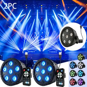 무대용 스마트 LED 파라라이트 2개 세트, 리모컨이 포함된 7색 LED 디스코 조명, DJ 조명, 무대 조명, 파티 조명, USB 파티 조명, 스트로브 효과 DJ 조명 (교회, 클럽, 디스코 클럽, 결혼식용) (DMX 기능 없음)
