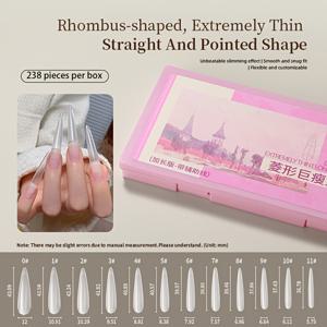 초슬림 긴 타원형 누ob 매니큐어용 투명 풀커버 프레스온 네일 팁, 치수 눈금 포함, 238개/510개, 네일 살롱 & DIY 매니큐어용 액세서리