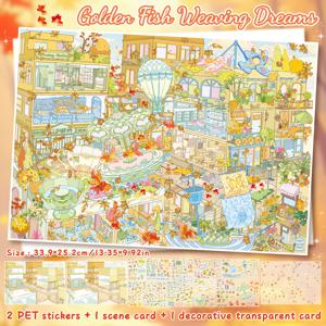 창의적인 DIY 스티커 데칼, 특대형 사이즈 33.9*25.2cm, 장면 카드 1개, PET 소재 스티커 2개, 장식용 투명 카드 1개 포함, 저널링 장난감 스티커, 풍경 스티커, 사무실 및 가정용 장난감, 수공예 스티커, 재미 추가, 친구 선물, 생일 파티 선물