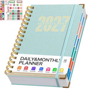 하드커버 이사 노트, 5개 계획 스티커 포함 2027년 월간 플래너 학술 액자 정리, 스프링 제본 다기능 월간 스케줄 북 (학생 사무실 및 비즈니스용), 데일리 플래닝에 적합