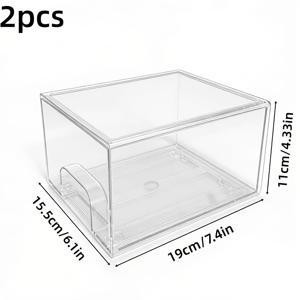 2개 PET 대용량 쌓을 수 있는 서랍형 수납함 - 질감 디자인의 투명 플라스틱, 욕실, 사무실, 기숙사용 - 화장품, 제품, 보석류를 위한 모던 정리함, 어머니의 날 선물, 탁상용 수납함, 잡기 쉬운 손잡이
