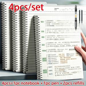 4pcs 세트: A5 격자 스파이럴 노트 1개 (160페이지, 80매), 고급 두꺼운 종이와 펜 1개 (리필 2개 포함), 0.5mm 잉크 속건성 펜, 회의 노트, 스케치용 격자 저널
