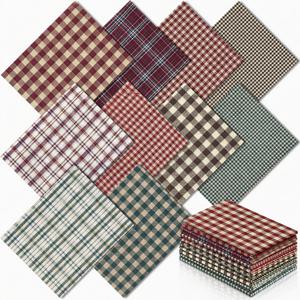 10개 20X25Cm 빈티지 체크 패턴 포트 쿼터 깅엄 홈스폰 크리스마스 퀼팅 원단 번들 버팔로 체크 격자 러스틱 재단된 사각형 스트립 패치워크 공예 재봉용