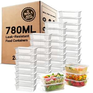 30개입 780ml/26oz 뚜껑 포함 식품 보관 용기 (용기 15개, 뚜껑 15개) - 전자레인지 사용 가능, 재사용 가능한 투명 밀폐 휴대용 박스, 쌓을 수 있는 플라스틱 도시락, 레스토랑, 학교, 캠핑, 건강에 적합