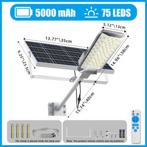 야외용 3D 곡선형 초고휘도 태양광 조명, IP65, 5000mAh 리튬 배터리, 6500K 순백색광, 조광/리모컨 듀얼 기능, 시골길, 마당, 빌라, 주차장 조명용