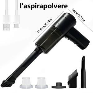 무선 핸디형 진공 청소기, 2000mAh 대용량 배터리, 오래가는 고출력 모터, ABS 소재, USB Type-C 충전식 미니 휴대용 먼지 제거기 (차량, 가정, 사무실, 소파, 키보드 틈새 청소용 멀티 노즐 포함)