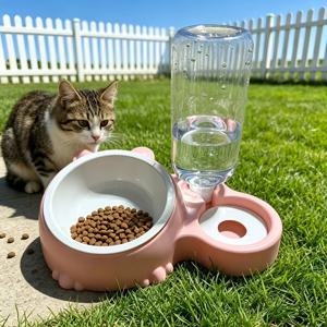 강아지 그릇, 고양이 사료통과 물그릇 세트, 급수기와 스테인리스 스틸 그릇 포함, 고양이와 소형견용, 블루