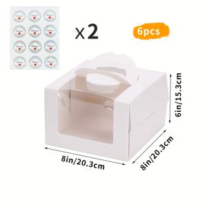 창문이 있는 투명 케이크 상자 6개 세트, 크기 8X8X6인치, 선물, 생일 파티, 작은 케이크, 디저트, 초콜릿 페이스트리, 무스 케이크 및 할로윈과 같은 휴일 축하 행사에 적합