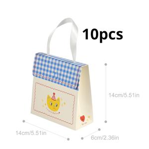 5pcs/10pcs Whimsical Cat & Floral Gift Bags - 체크무늬가 있는 내구성이 뛰어난 종이 파티용 가방, 부활절, 어머니의 날, 추수감사절, 생일 및 결혼식에 완벽한 - 소규모 비즈니스 및 이벤트에 이상적, 이벤트 필수품 | Whimsical Design | 강화된 바닥 가방