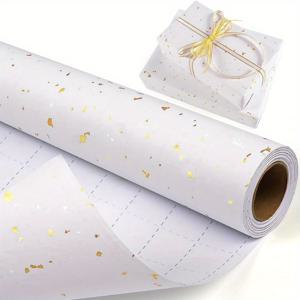 선물 포장지 1롤 - 43.18cm x 3.05m, 다크 블루, 핑크 블랙, 화이트, 골드 포일 선물 포장, 은색 및 골드 포일 플래크 무광 크라프트 종이, 여아 생일 파티 선물용