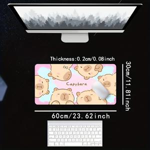 XXL 특대형 귀여운 카피바라 게이밍 마우스 패드 & 데스크 매트 - 라이트 핑크 만화 카피바라 디자인, 미끄럼 방지 고무 베이스, 키보드 및 마우스용 매끄러운 표면, 부드러운 패브릭, PC 및 노트북 사무용 및 게이밍 액세서리용, 확장형 사이즈