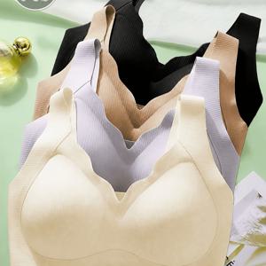 여성용 무선 푸시업 브라 4pcs 캐주얼 편안한 브라렛 누드핏 탱크탑 언더웨어 베스트 스타일 브라 베이직 와이어프리 요가 스포츠 브라 리브드 웨이브 엣지 브라렛 언더와이어 없는 풀 커버리지 편안한 데일리 브라