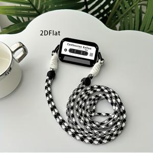 2D 평면 레코드 거울 휴대폰 뒷면 클립, 조절식 랜야드, 크로스바디, 숄더 스트랩, 탈부착 가능, 야외용. 대부분의 Apple//Xiaomi/Huawei/Google 모델에 적합. 7/8/SE MINI 접이식 화면 모델에는 적합하지 않음. 핸즈프리 터치업 거울, 여행 필수품