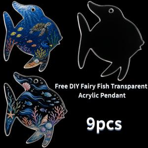 2D 평면, 9개 천사어류 모양 투명 아크릴 블랭크 펜던트, 미완성 DIY 흰색 블랭크 걸이용 구멍 포함, 핸드페인팅 낙서 스티커, 내구성 있는 투명 소재, INS 스타일, 각인 टेम्플릿, 재사용 가능한 키체인 및 책갈피, 휴일 파티, 가정용 수공예 장식품, 추수감사절, 크리스마스, 할로윈 선물
