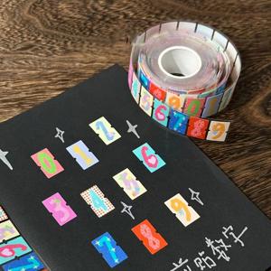 200개/롤 글리터 티켓 스티커 테이프, 스크랩북, 저크 저널 장식을 위한 예쁜 Y2K 다이컷 숫자 & 워드 데칼