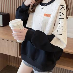 봄/가을 신상 대비 라운드넥 텍스처 아플리케 레터 자수 스웨트셔츠 여성용