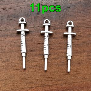 주사기 펜던트 11개, 여성 패션 펜던트 참, DIY 핸드메이드 목걸이, 귀걸이, 팔찌, 발찌, 스타일, 주얼리 제작용 참 펜던트, 수제 핸드메이드 선물 액세서리