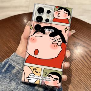 휴대폰 케이스 - 프린트 휴대폰 케이스 - 크레용신ちゃん 투명 TPU 휴대폰 케이스 여름 인스 만화 귀여운 애니메이션 외관 삼성 갤럭시 S26 울트라/S25 플러스/S24/S23 시리즈