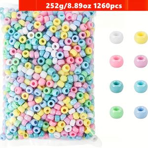 1260개 252G/8.89Oz 6 X 9mm 포니 아크릴 비즈 팔찌 제작용, 헤어 브레이딩, 공예 및 장식품 장식용 멀티 컬러 비즈