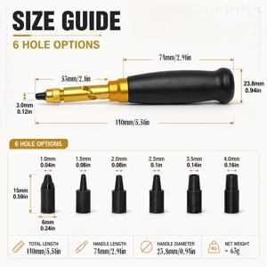 7개 스크류 홀 펀치 도구, 6가지 사이즈 팁(1mm-4mm) 포함 무음 자동 가죽 펀치, 벨트 시계 밴드용, 강력한 제본 용지 직물 공예 도구, 가죽 공예용