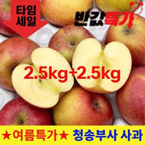[여름특가] 2.5kg+2.5kg 국내산 아삭한 청송 부사사과 5kg 실속구성