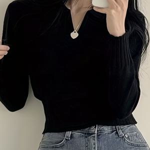 캐주얼 패션 V넥 폴로 스웨터 | 단색, 올 시즌 착용