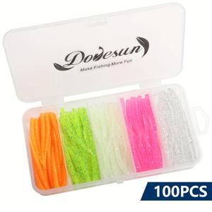 Dovesun 100개 아이스 피싱 소프트 플라스틱 루어, 천연 낚시 웜-미끼 배스 낚시 루어 낚시 미끼 트랙클 박스 포함
