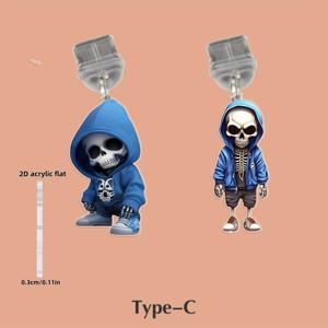 2개 2가지 다른 해골 머리 조합 아크릴 휴대폰 먼지 방지 플러그 - Type-C 및 iPhone 커넥터에 적합, 보호 먼지 커버 추가