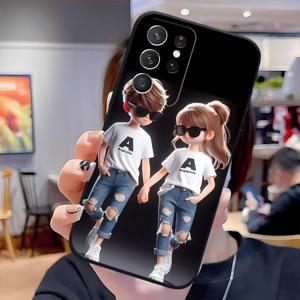 갤럭시 S25 S24 S23 S21 FE S22 플러스 울트라 블랙 소프트 쉘 패션 커플 개성 선물용 모바일 폰 케이스 - EB5115