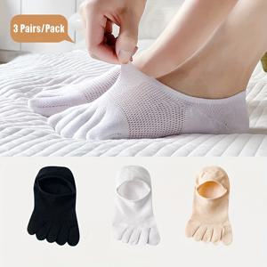 여성 여름용 얇은 양말 3켤레, 통기성 땀 흡수 섀도우 마우스 투명 발가락 분리형 숏 삭스