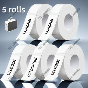 【5롤】14 x 40mm 갭 라벨, 방수 및 방유 열전사 라벨지, P15/D30 라벨 프린터용, 흰색 라벨 테이프, 이름 스티커 및 가격표 등에 적합, 800장