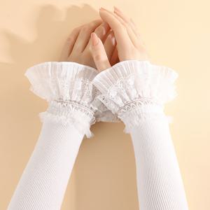 1켤레 가을 겨울 패션 고탄력 두꺼운 보온 방한 손가락 없는 팔토시 이중 레이스 장식 슬리브 커버 여성용 커프스