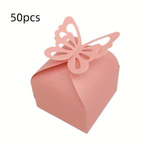 구슬 모양 나비 사탕 상자 50개, 속이 빈 나비 웨딩 사탕 상자, 사각 진주 선물 상자
