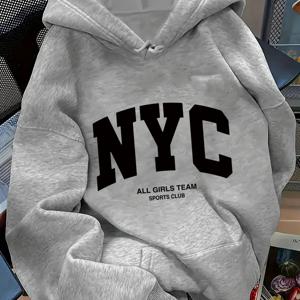 여성용 NYC 레터 프린트 패션 후드 스웨트셔츠 긴팔