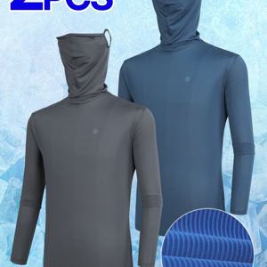 [2PCS] 남성 데일리 아웃도어 냉감 레이어드 이너웨어 자외선차단 긴팔 쿨링 티셔츠(M6OPST14)
