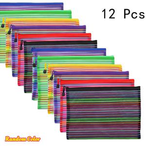 6/12개 A5 지퍼 메시 파우치 (PC용), 랜덤 색상 24Cm X 18Cm 연필 파일 가방 지퍼 문서 파우치 여행용 화장품 보관 가방 (화장품, 사무용품, 여행용품 보관)