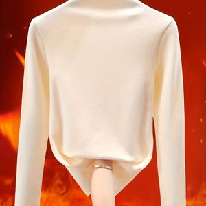 여성용 세미 하이넥 베이스 레이어 탑 - 도톰하고 따뜻한 스탠드 칼라 - 레이어드에 적합한 베이스 레이어, 기계 세탁 가능, 높은 신축성, 겨울용, 단색 보온 언더셔츠, 가을 겨울 옷장용