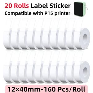 열전사 라벨 스티커 12x40mm 20롤, 각 롤당 160개 라벨 포함, D30/P15/다양한 휴대용 열전사 라벨 프린터 모델과 호환, 사무실, 창고, 학교, 가정의 다목적 식별 및 분류 라벨링용