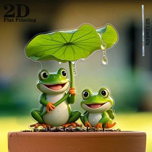 2D 평면, [2D 평면] 2D 평면 모자를 쓴 개구리 엄마와 아기 아크릴 정원 말뚝, 화분, 뜰, 잔디 야외 장식용, 의미 있는 어머니의 날 선물, 마당 장식용, 야외 정원 장식, 정원 장식용 지면 말뚝, 2D 평면