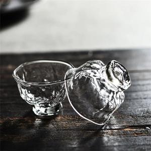 2개 일본식 망치질 유리 찻잔 (2.03oz) - 보로실리케이트 내열 클리어 시음용 컵, 공부차 액세서리, 개인용, 크리스마스/차 애호가를 위한 완벽한 선물, Faridabio