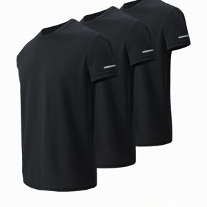남성용 솔리드 퀵 드라이 반팔 티셔츠 3종 세트, 통기성 땀 흡수 탑, 반사 , 블랙/화이트/흡광성 그린, 캐주얼 크루넥 스포츠 티, 가볍고 편안한 디자인으로 헬스, 러닝 및 트레이닝에 적합