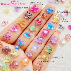 58개 랜덤 혼합 색상 미니 만화 플랫백 수지 물고기 네일 아트 장식 - 네일 아트, 스크랩북킹, DIY 웨딩 장식용 - 발렌타인데이, 부활절, 어머니의 날을 위한 이상적인 선물 선택