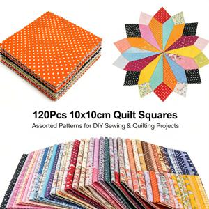 120개 사전 재단 퀼팅 원단 사각형, 3.94x3.94인치 / 10x10cm, 랜덤 꽃무늬, 폴카 도트, 격자무늬 프린트 패턴 50가지, DIY 핸드 패치워크 재봉, 퀼팅, 스크랩북킹 재료용, 공예 프로젝트용