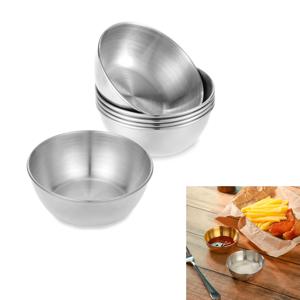 스테인리스 스틸 디핑 볼 6개 또는 8개, 8cm 원형 소스 그릇, 샐러드 드레싱, 케첩, , 바베큐 소스, 치즈 소스, 프렌치프ライ에 적합. 식기세척기 사용 가능, 가정용 주방, 야외 식사, 캠핑 피크닉을 위한 이상적인 식기류
