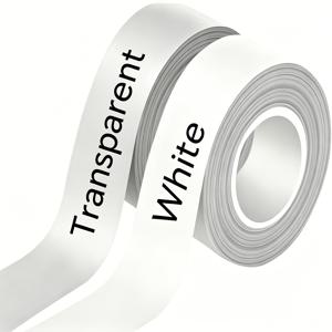 2롤 연속 감열 라벨 테이프, 15mm x 157인치, 자가 접착식. L1/D30/D35/P15/P12 라벨 프린터와 호환, 투명 및 흰색. 가정, 사무실 정리 및 크리스마스 정리에 적합