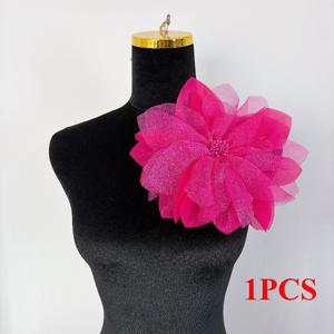 1개, 폭 24cm/9.45인치, 몽환적인 로즈 레드 메쉬 입체 다층 코사주, 다용도 장식 액세서리, 러플 레ース 트림, DIY 액세서리, 휴일/파티/데일리 DIY 숄더 플라워 장식, 코사주, 가운, 이벤트 장식용